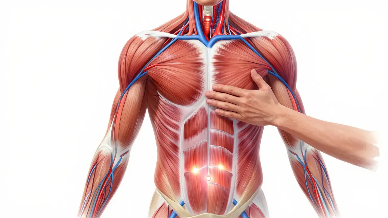 Anatomical illustration showing enhanced blood flow and lymphatic drainage during sports massage.