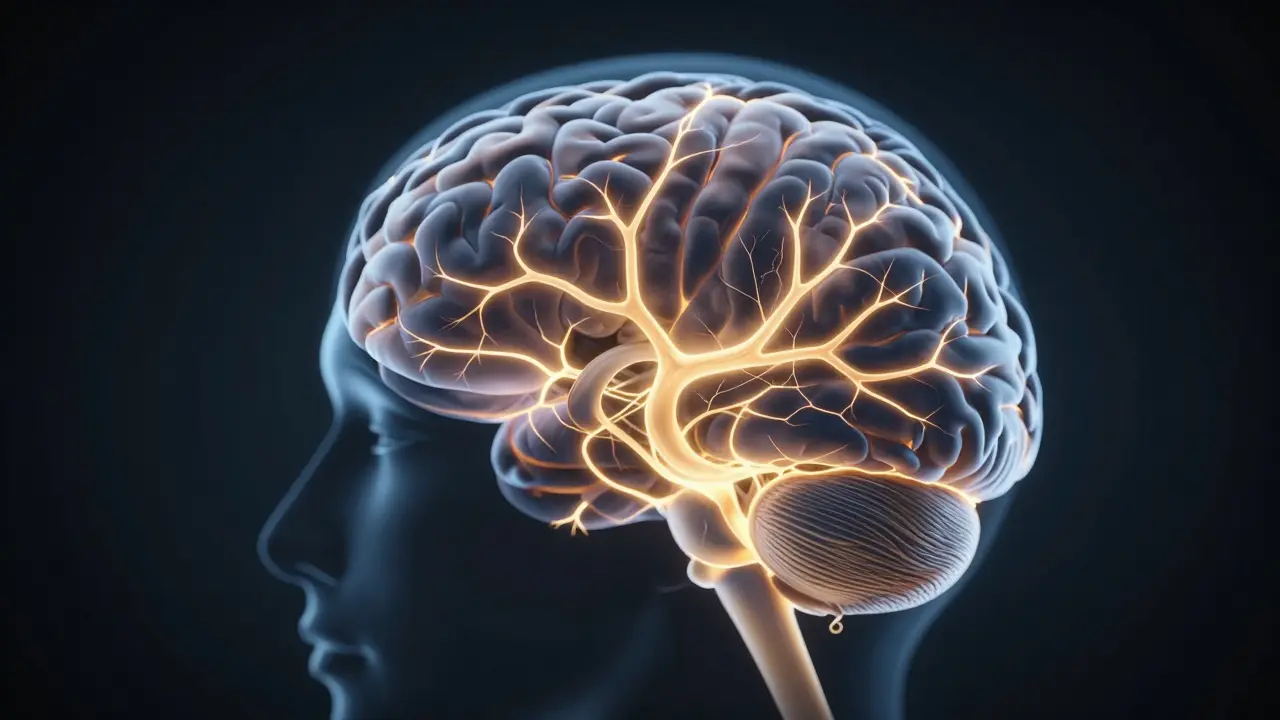 An artistic illustration of the brain showing enhanced prefrontal activity during meditation.