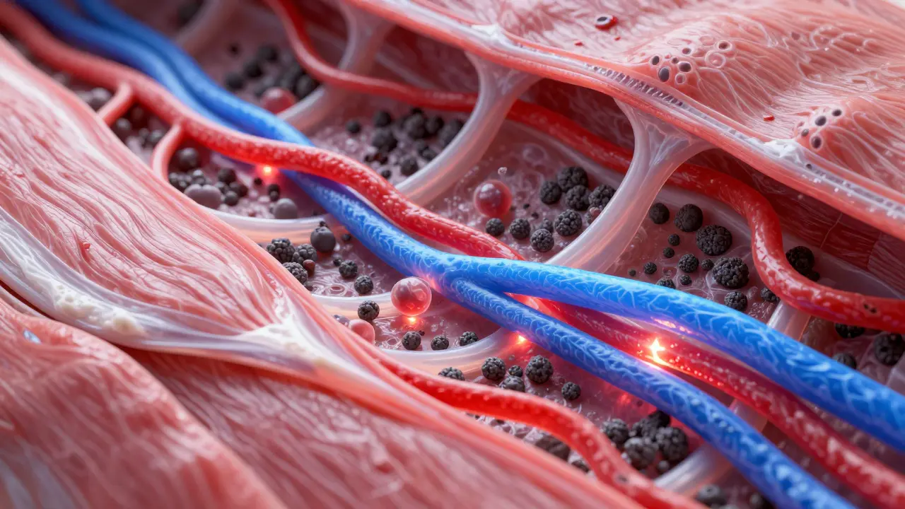 Microscopic view of blood flushing muscle waste