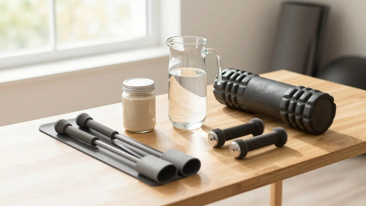 Recovery tools water and protein on table