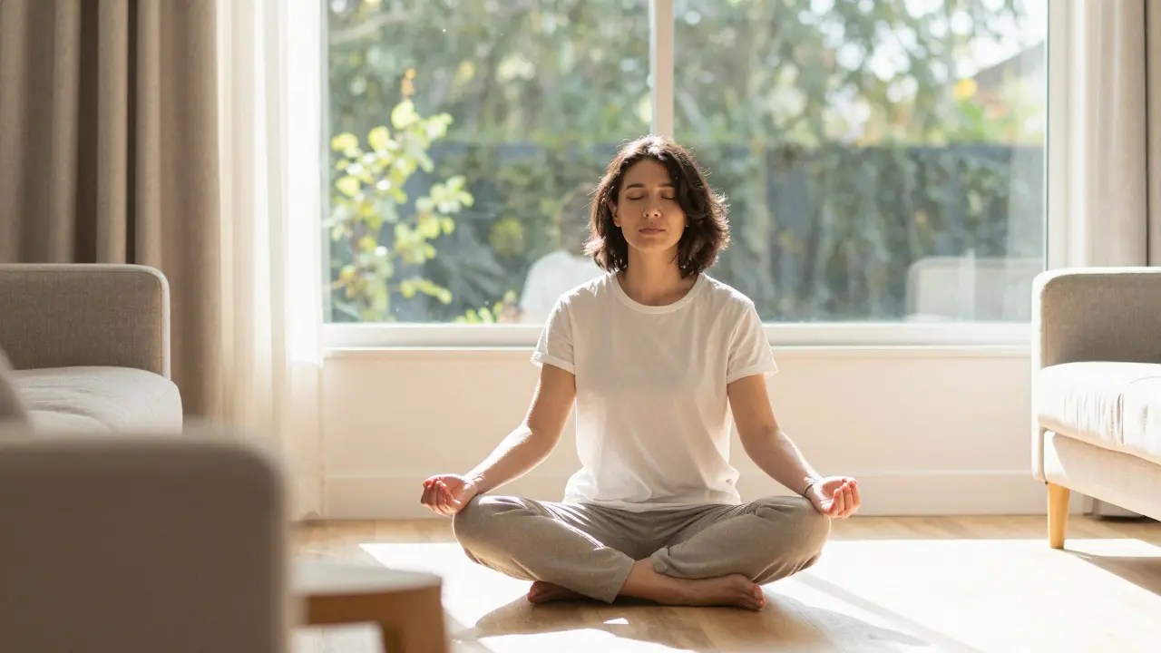 Person relaxing in sunlight, practicing grounding techniques