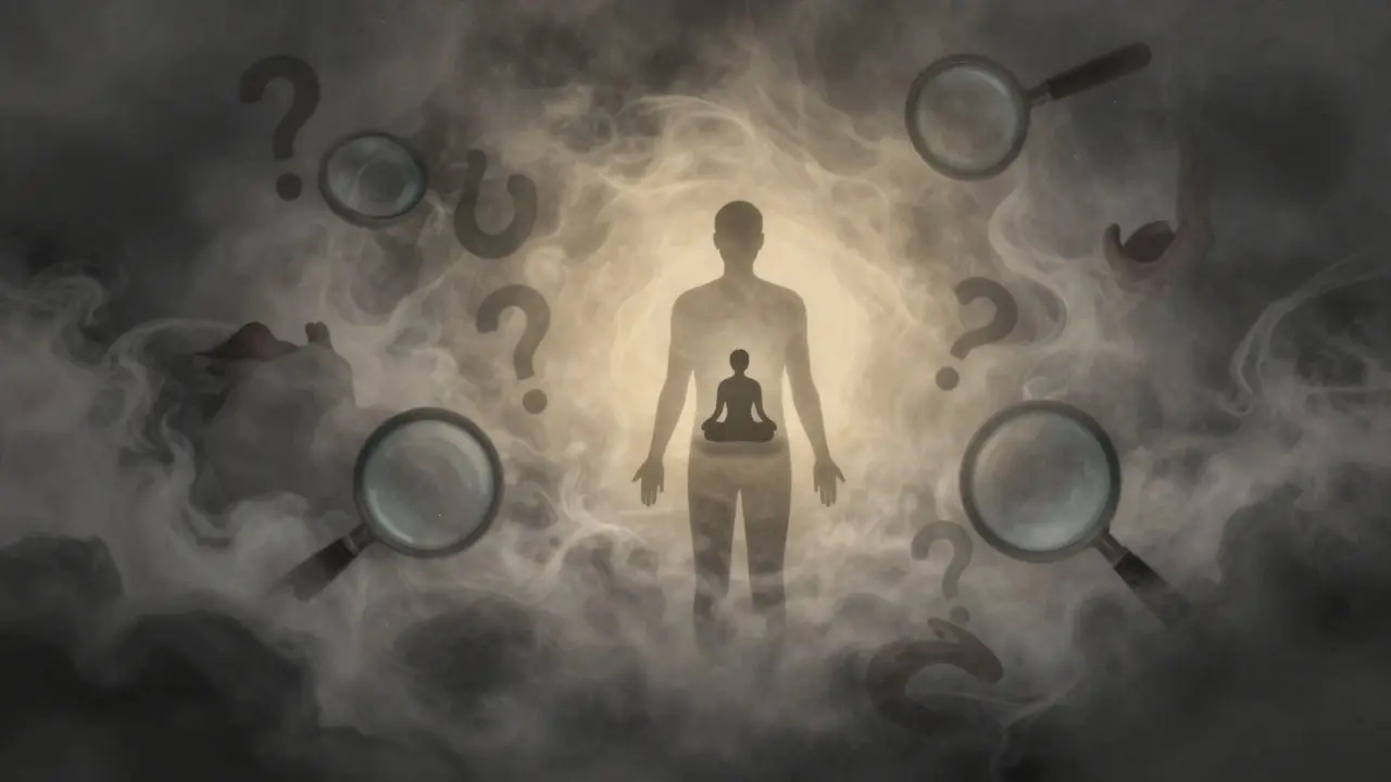 Conceptual art showing mindfulness calming chaotic health fears