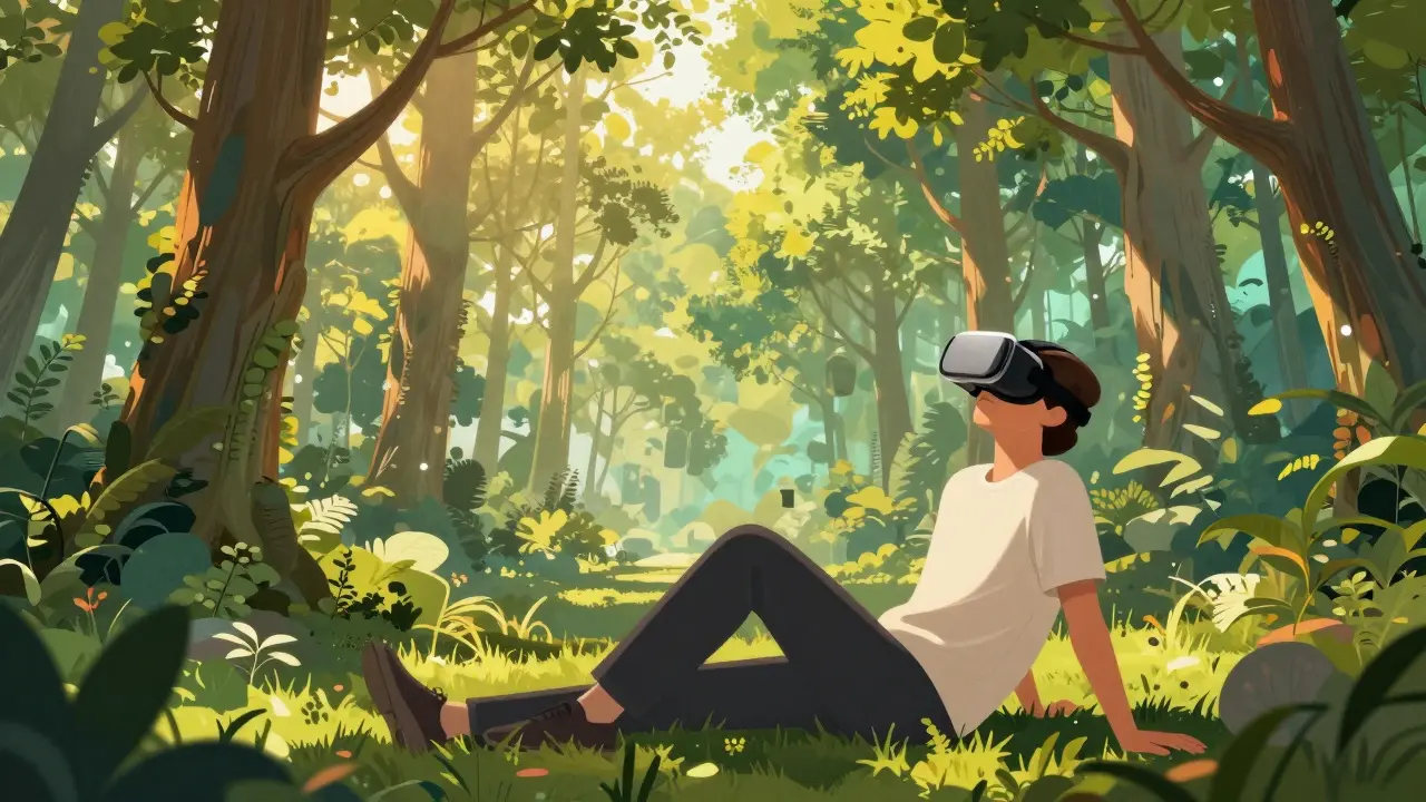 VR biofeedback session with immersive forest