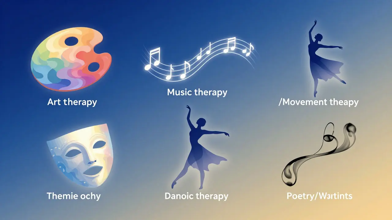 Abstract illustration of five creative therapy modalities