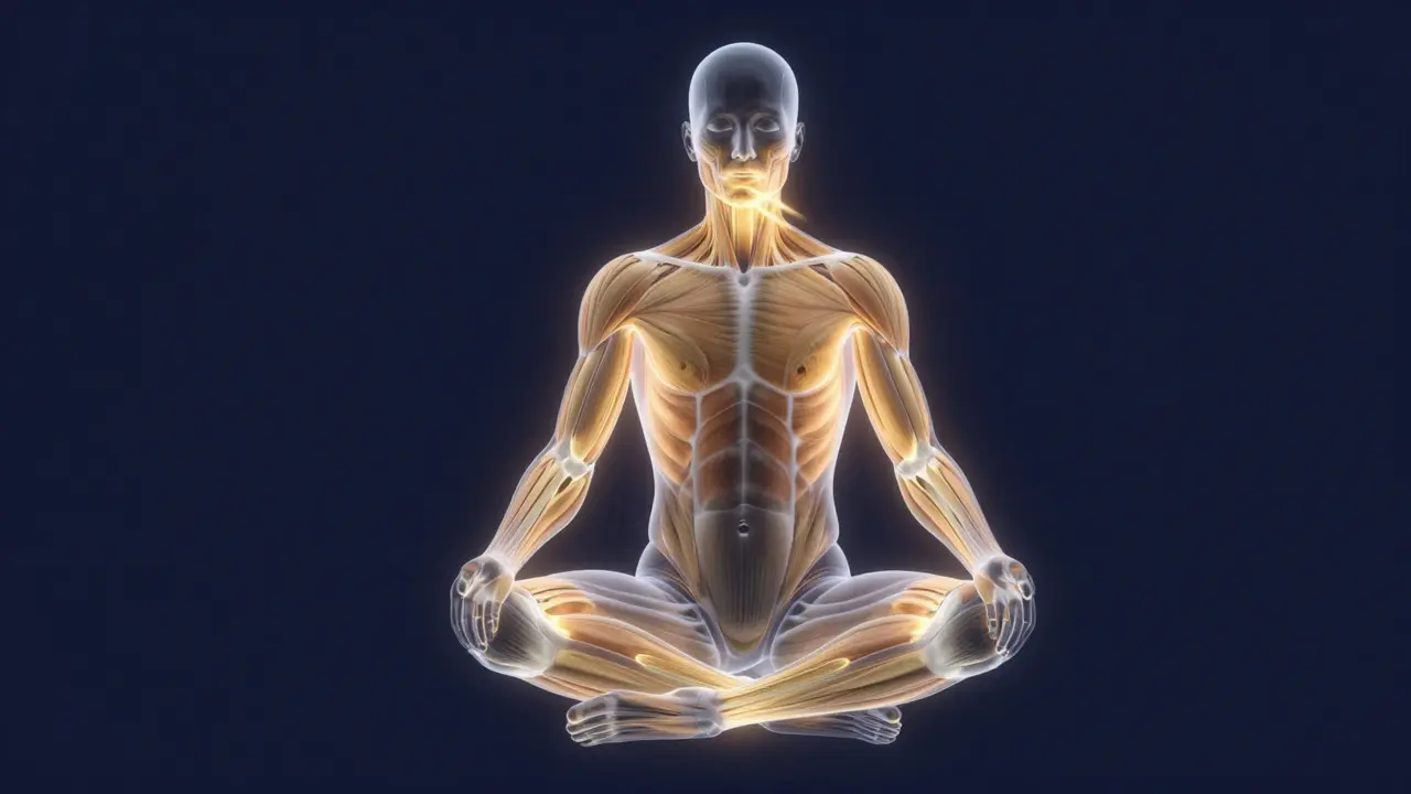 Illustration of body muscles glowing during relaxation