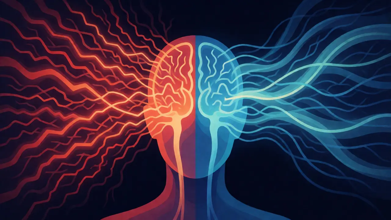 Abstract visualization of brain transitioning from stress to clarity