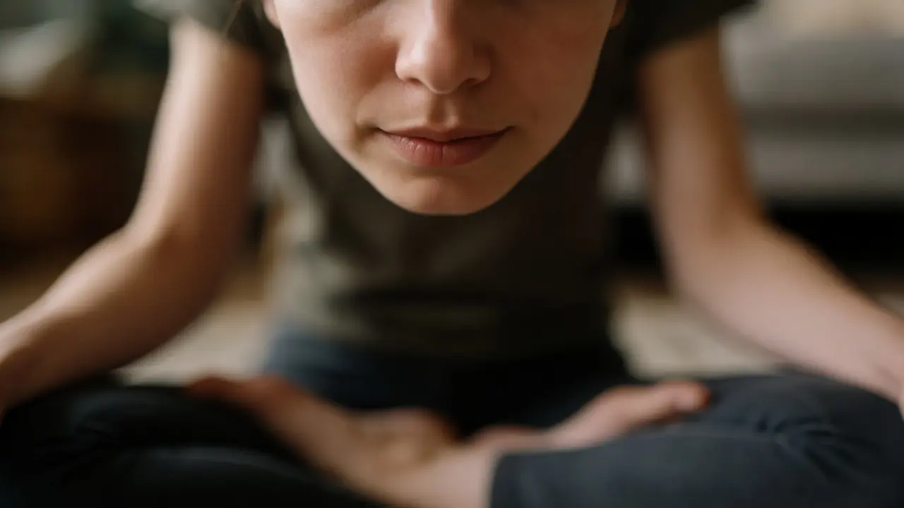 Close up of a meditating person with closed eyes
